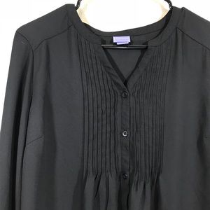 black long sleeve pleated work dress career blouse